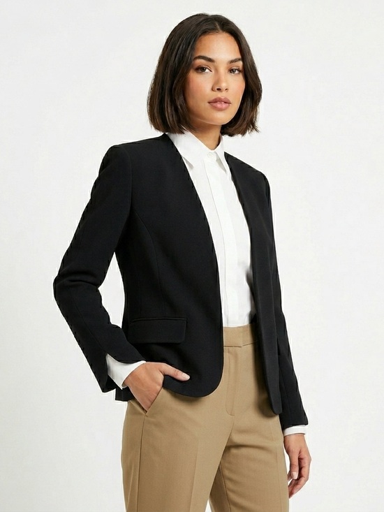 Dior Jackets & Blazers - Christian Dior Vintage Collarless Open Front Crepe Blazer Black XXS
